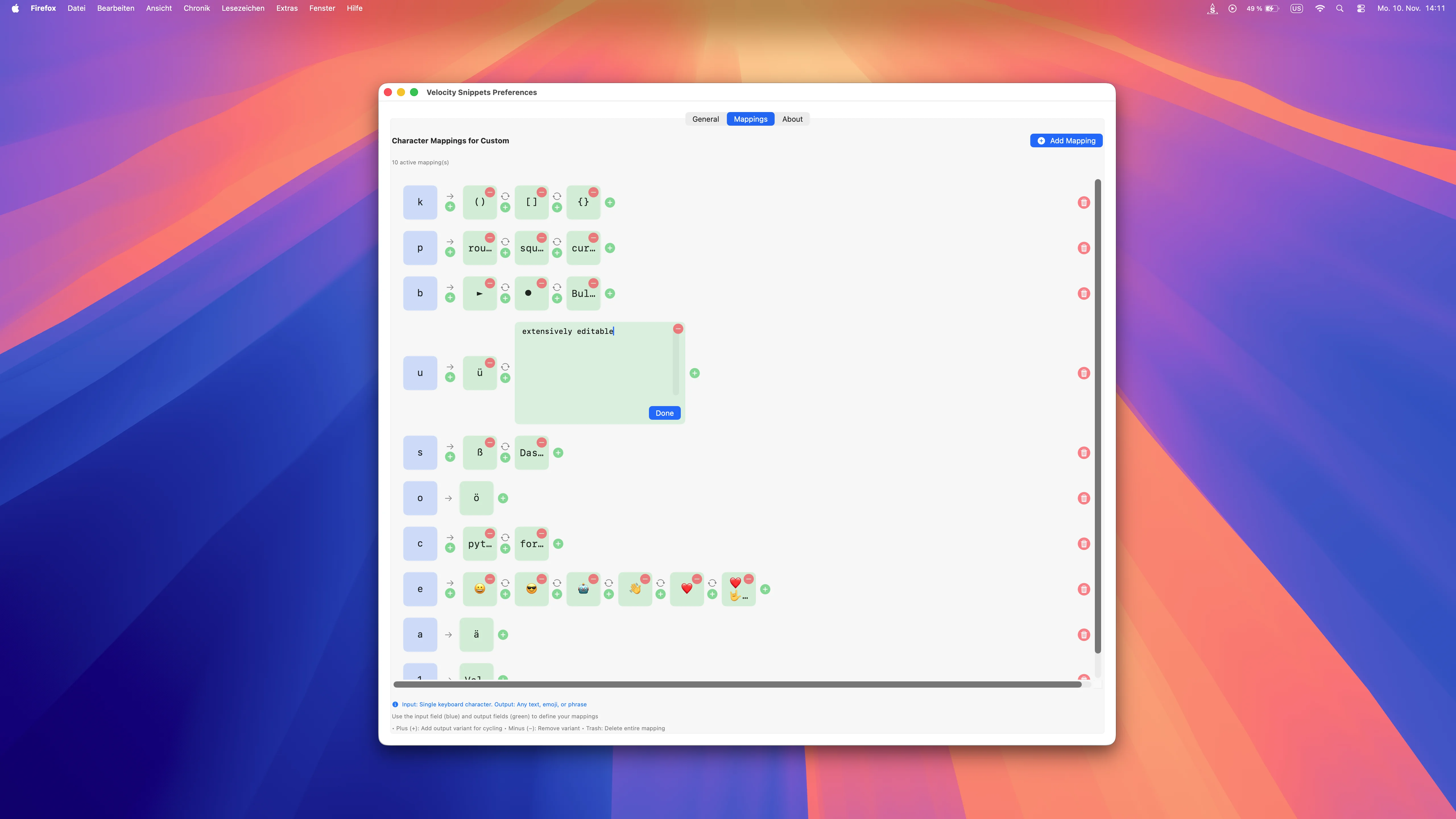 Benutzerdefinierte Zeichen-Mappings